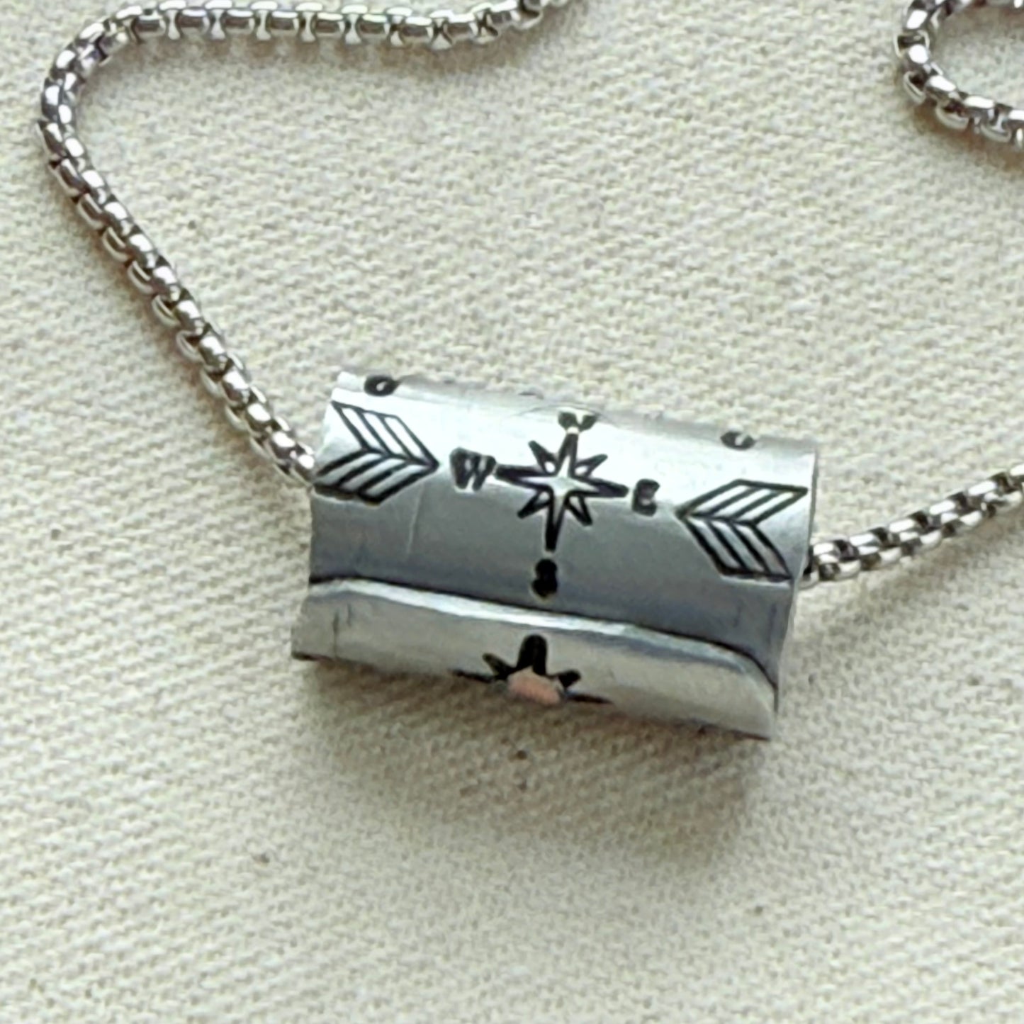 Enjoy the Journey Inspirational mindfulness mantra necklace - riveted compass - hand crafted bu drake designs jewelry