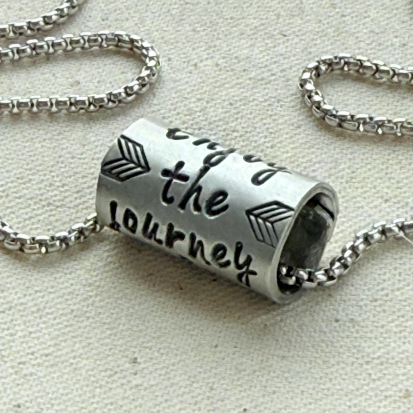 Enjoy the Journey Inspirational mindfulness mantra necklace - riveted compass - hand crafted bu drake designs jewelry