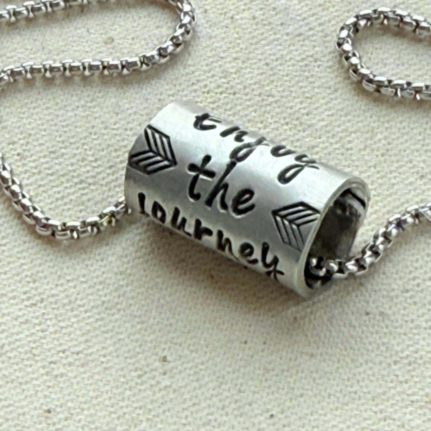Enjoy the Journey Inspirational mindfulness mantra necklace - riveted compass - hand crafted bu drake designs jewelry
