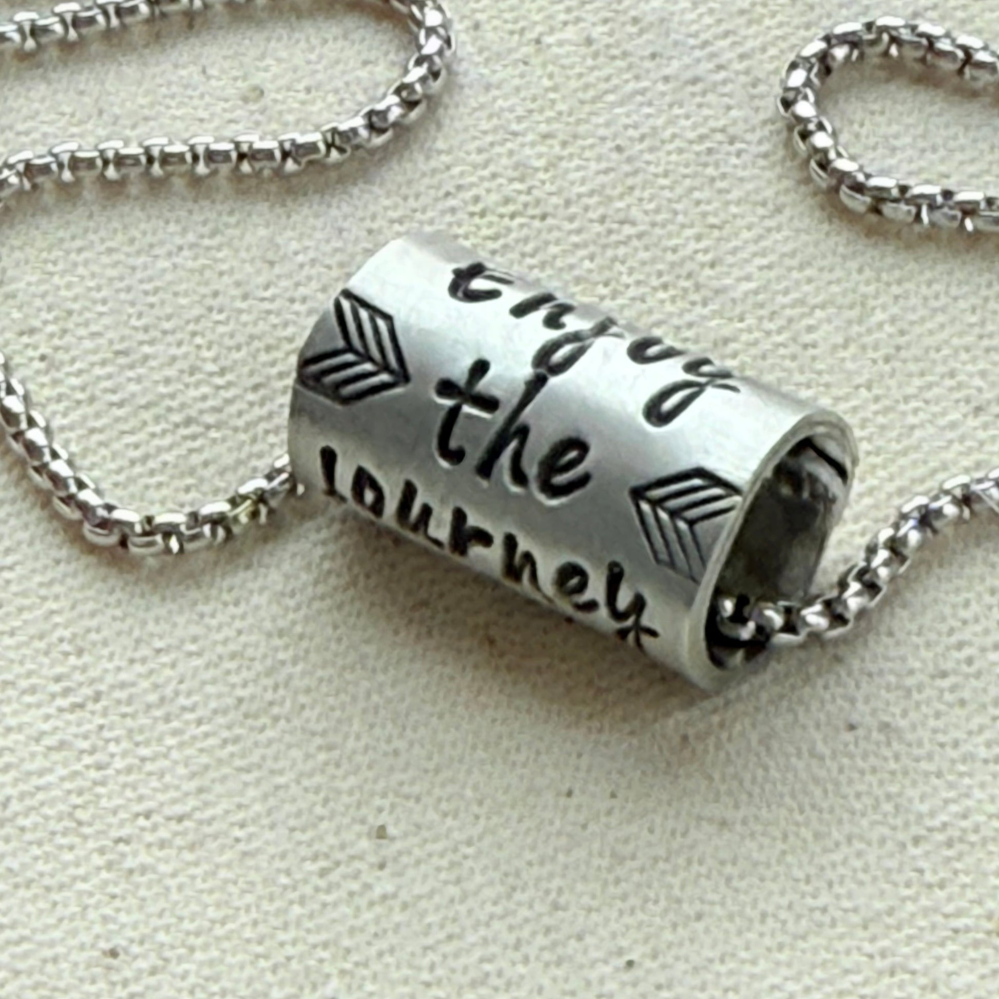 Enjoy the Journey Inspirational mindfulness mantra necklace - riveted compass - hand crafted bu drake designs jewelry