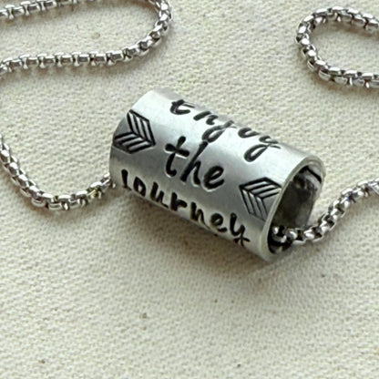 Enjoy the Journey Inspirational mindfulness mantra necklace - riveted compass - hand crafted bu drake designs jewelry