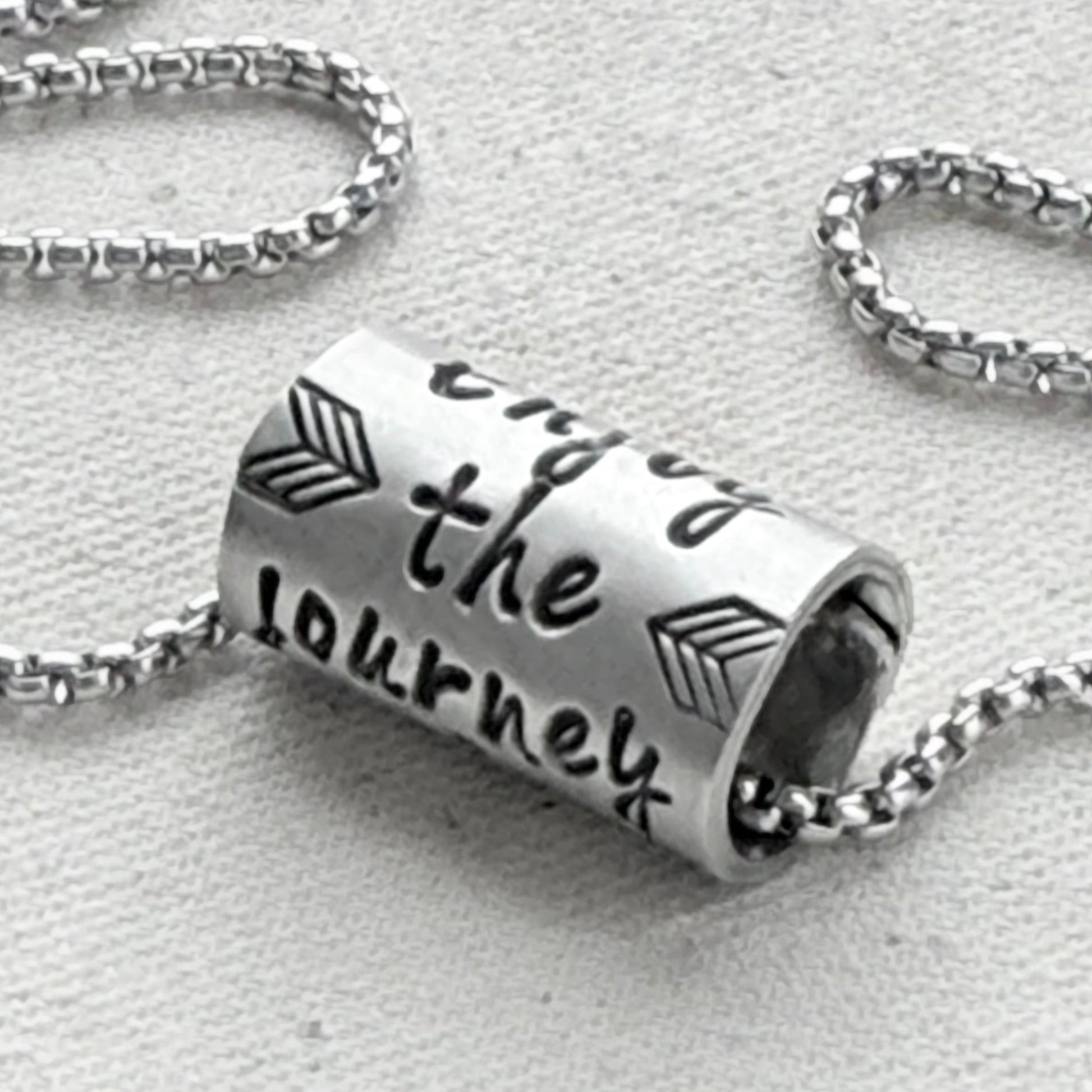 Enjoy the Journey Inspirational mindfulness mantra necklace - riveted compass - hand crafted bu drake designs jewelry