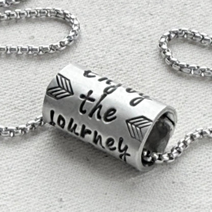 Enjoy the Journey Inspirational mindfulness mantra necklace - riveted compass - hand crafted bu drake designs jewelry