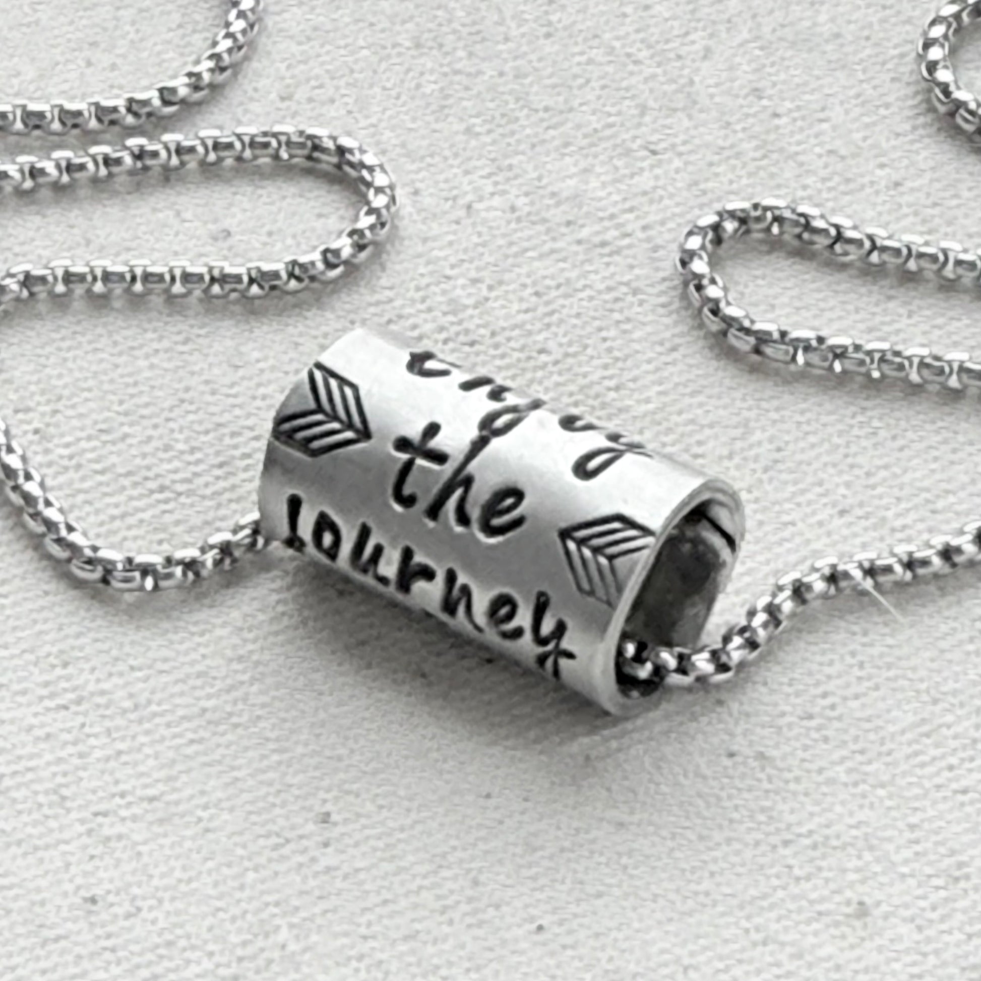 Enjoy the Journey Inspirational mindfulness mantra necklace - riveted compass - hand crafted bu drake designs jewelry