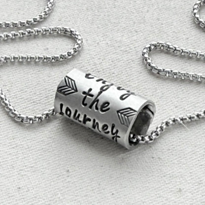Enjoy the Journey Inspirational mindfulness mantra necklace - riveted compass - hand crafted bu drake designs jewelry