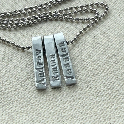 Personalized mom necklace with kids names on tiny bar charms - understated and simple mothers necklace - drake designs jewelry