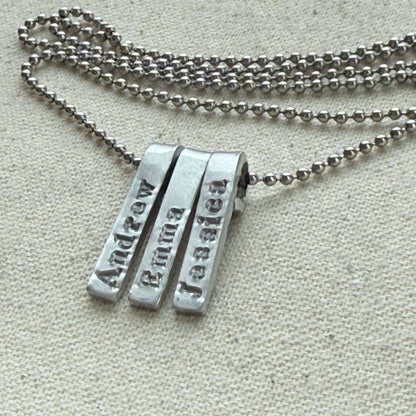 Personalized mom necklace with kids names on tiny bar charms - understated and simple mothers necklace - drake designs jewelry