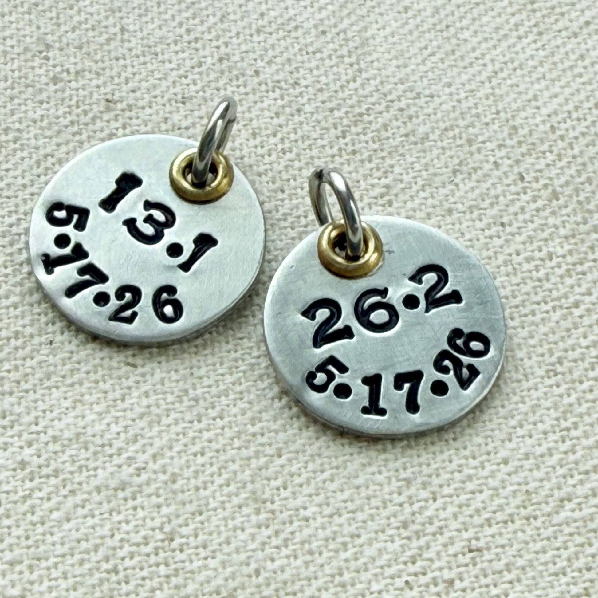 Personalized Marathon or Half Marathon charm -  Mixed Metal Hand stamped - silver and gold pendant - drake designs jewelry