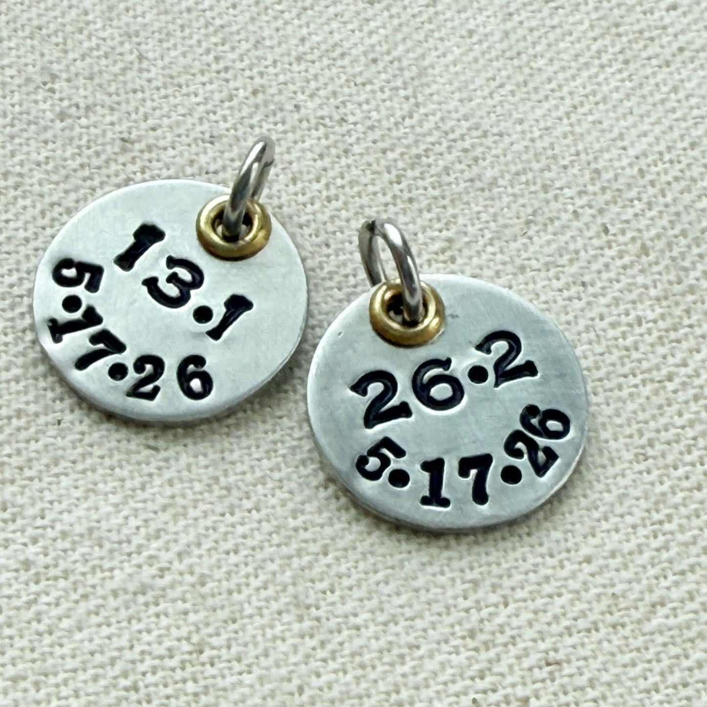 Personalized Marathon or Half Marathon charm - Mixed Metal Hand stamped - silver and gold pendant - drake designs jewelry