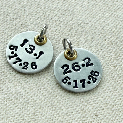 Personalized Marathon or Half Marathon charm - Mixed Metal Hand stamped - silver and gold pendant - drake designs jewelry