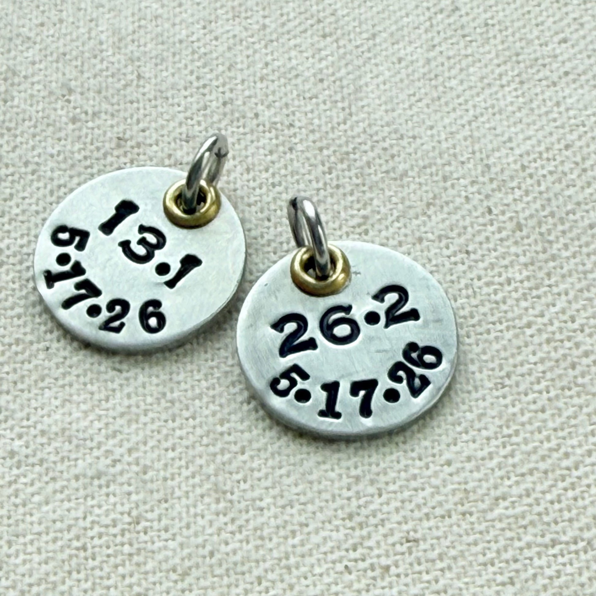 Personalized Marathon or Half Marathon Charm - Mixed Metal Hand stamped - silver and gold pendant - drake designs jewelry