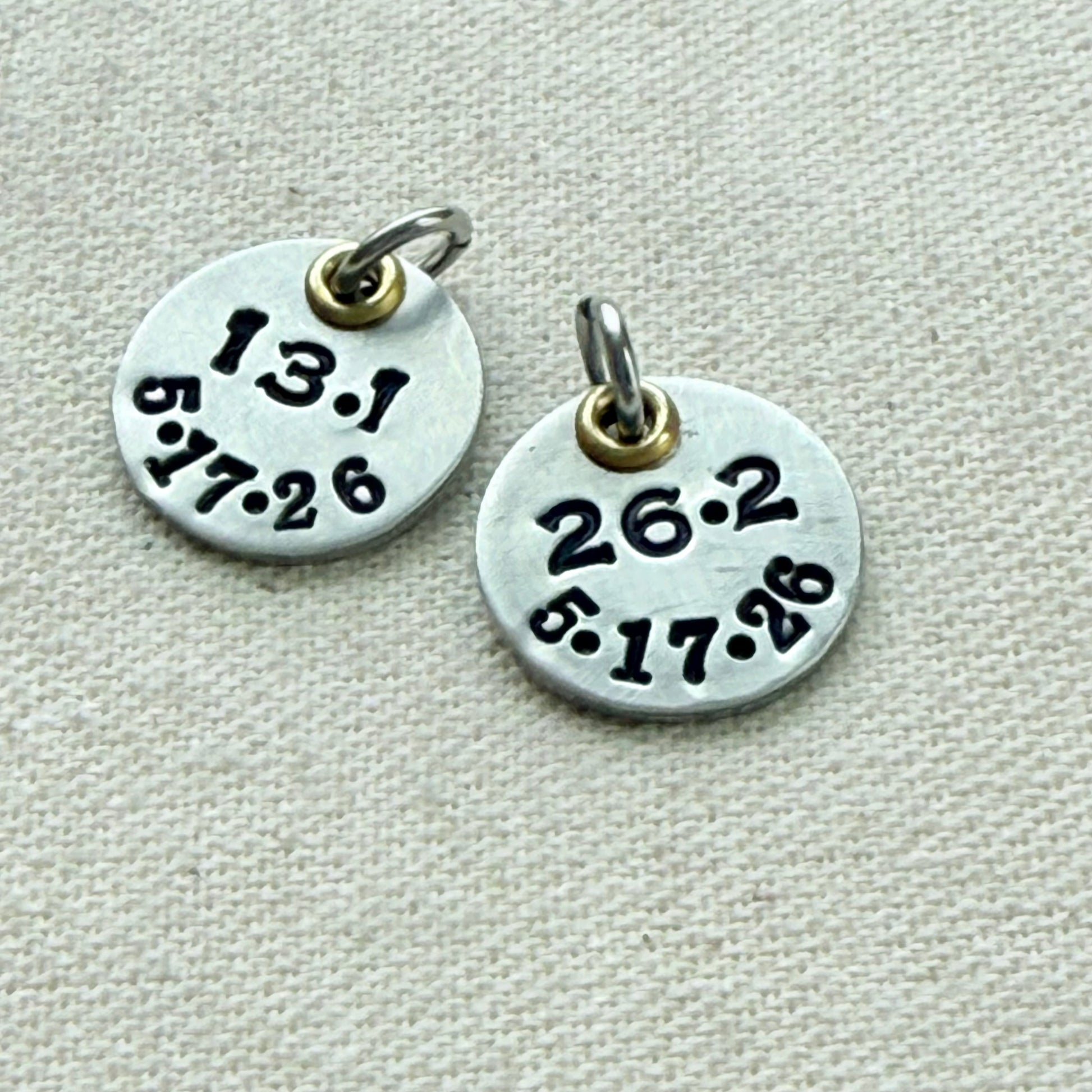Personalized Marathon or Half Marathon charm - Mixed Metal Hand stamped - silver and gold pendant - drake designs jewelry