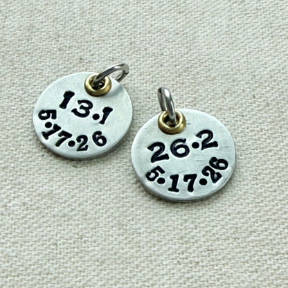 Personalized Marathon or Half Marathon Charm - Mixed Metal Hand stamped - silver and gold pendant - drake designs jewelry