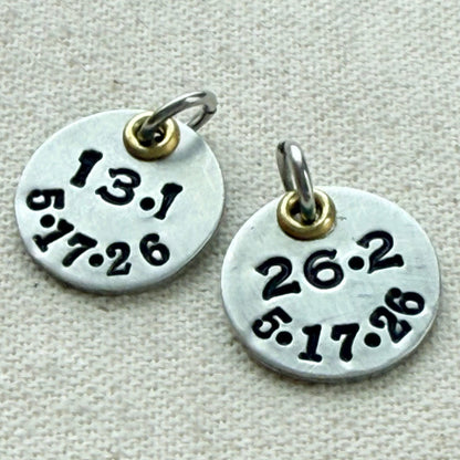 Personalized Marathon or Half Marathon Charm - Mixed Metal Hand stamped - silver and gold pendant - drake designs jewelry