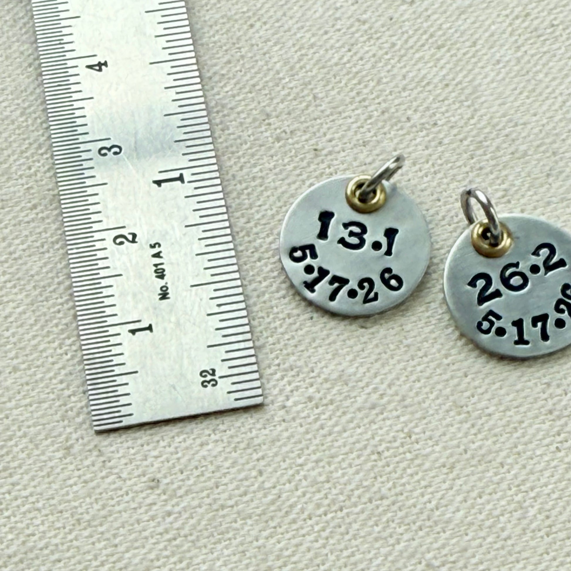 Personalized Marathon or Half Marathon Necklace - Mixed Metal Hand stamped with date and 26.2 or 13.1 - silver and gold pendant - drake designs jewelry