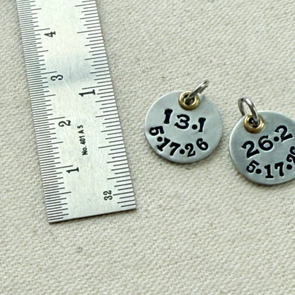 Personalized Marathon or Half Marathon Necklace - Mixed Metal Hand stamped with date and 26.2 or 13.1 - silver and gold pendant - drake designs jewelry