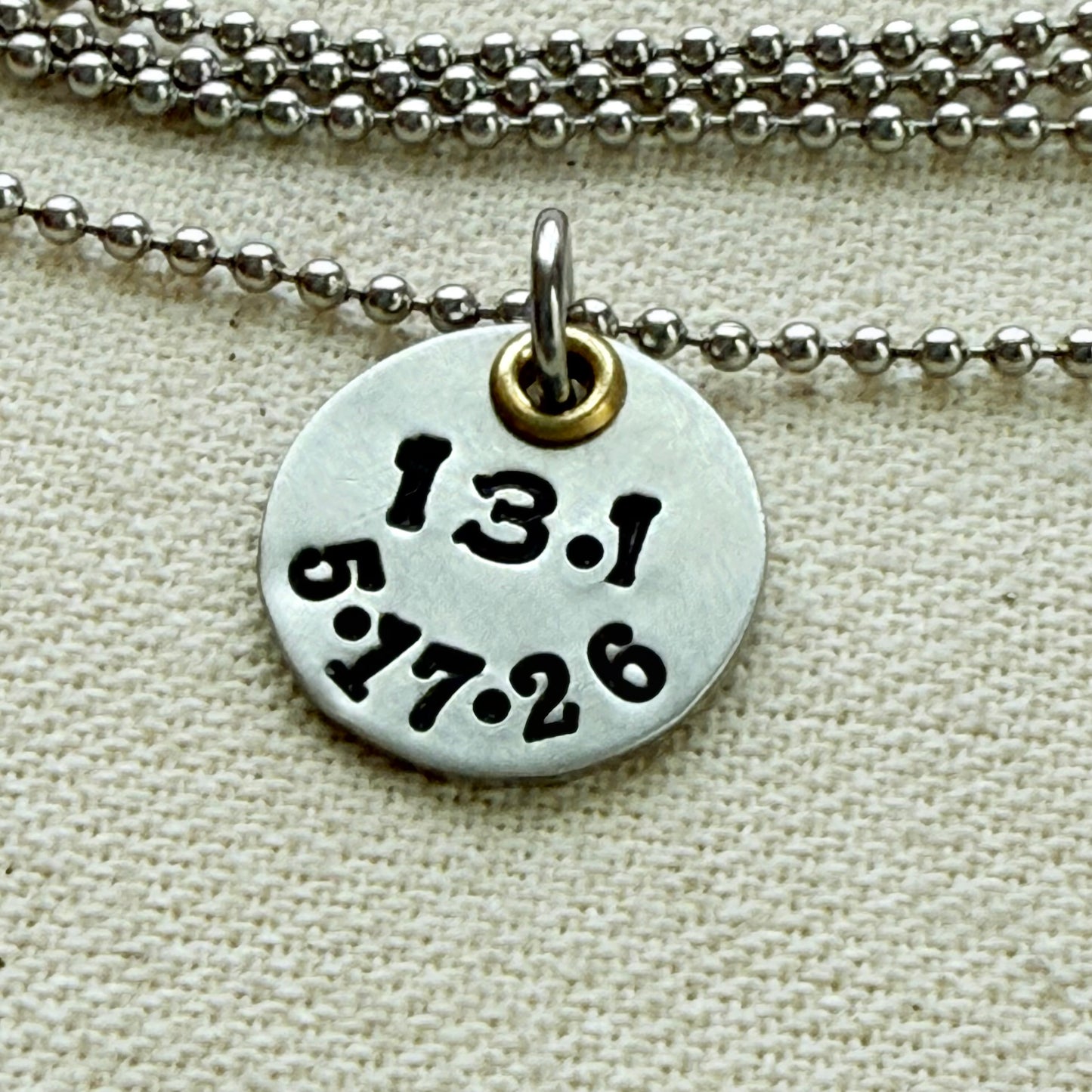 Personalized Marathon or Half Marathon Necklace - Mixed Metal Hand stamped - silver and gold pendant - drake designs jewelry