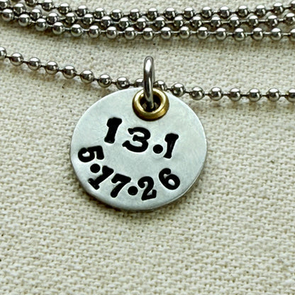 Personalized Marathon or Half Marathon Necklace - Mixed Metal Hand stamped - silver and gold pendant - drake designs jewelry