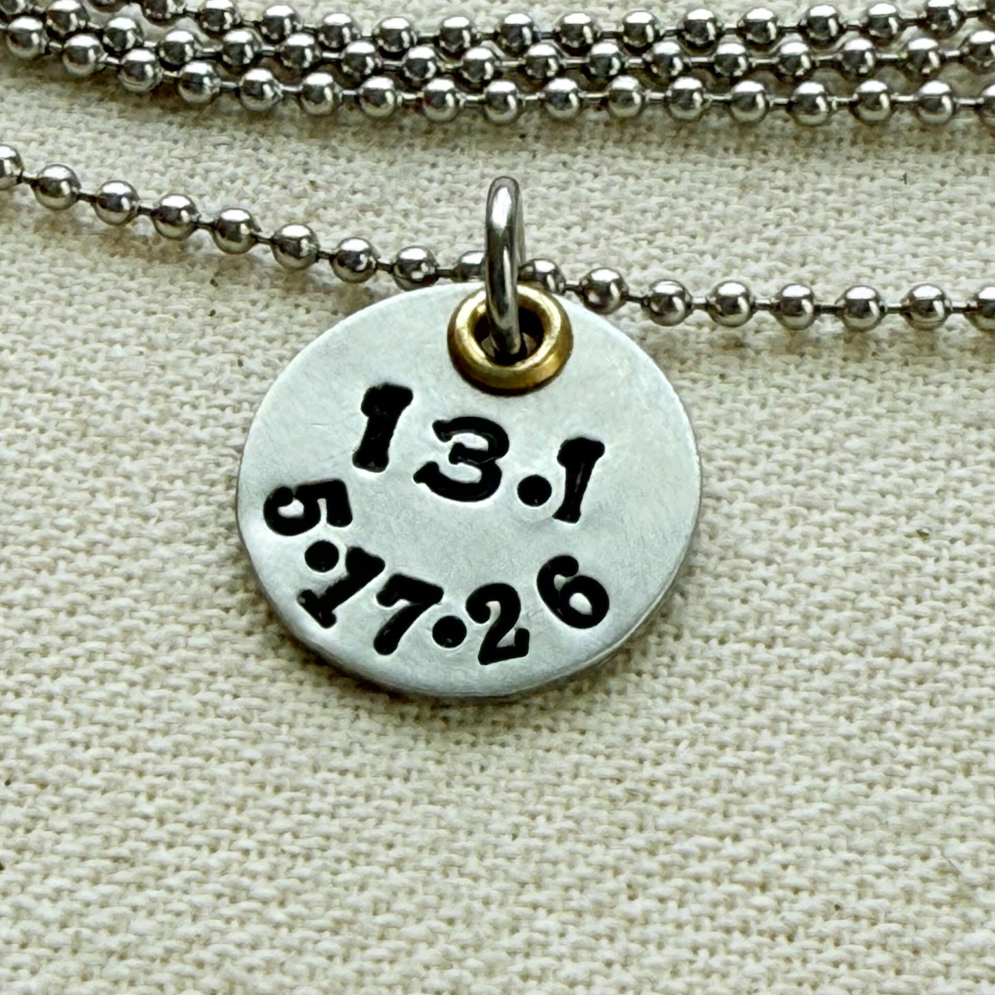 Personalized Marathon or Half Marathon Necklace - Mixed Metal Hand stamped - silver and gold pendant - drake designs jewelry