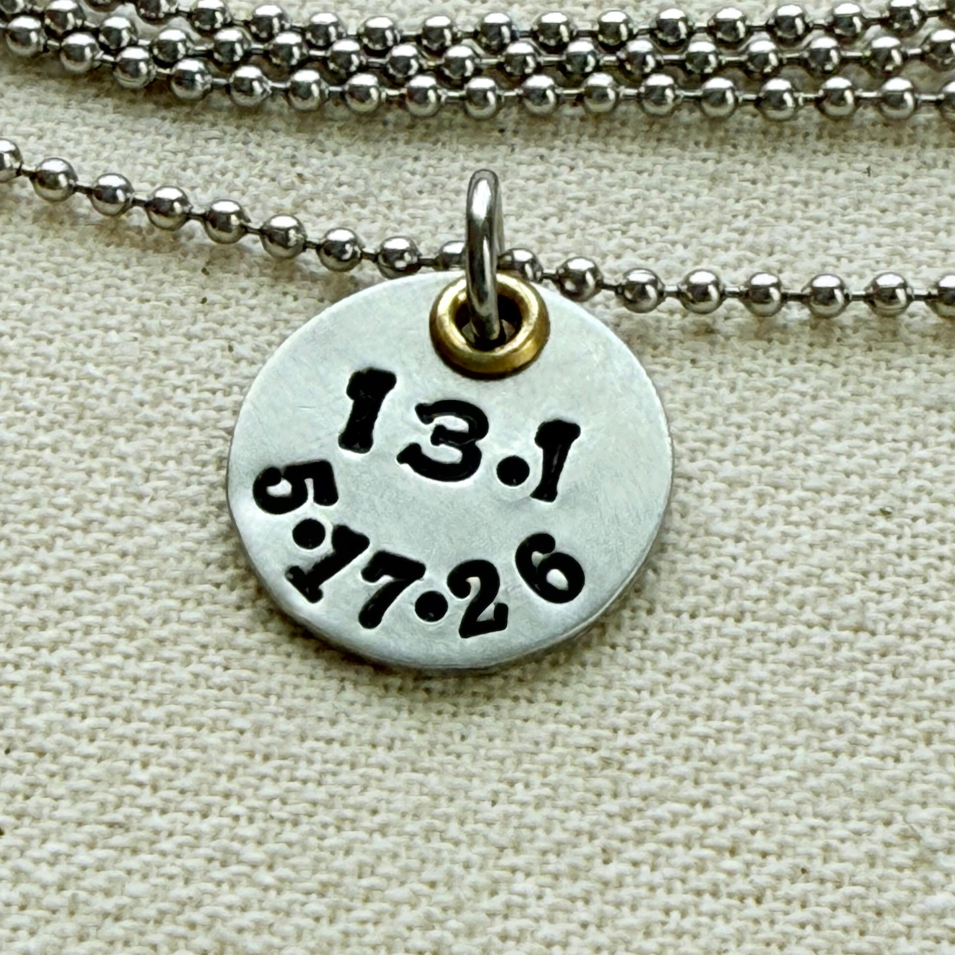 Personalized Marathon or Half Marathon Necklace - Mixed Metal Hand stamped - silver and gold pendant - drake designs jewelry