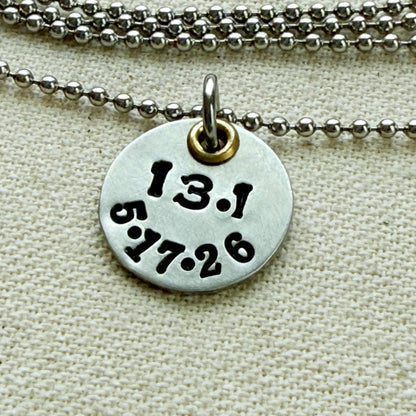 Personalized Marathon or Half Marathon Necklace - Mixed Metal Hand stamped - silver and gold pendant - drake designs jewelry
