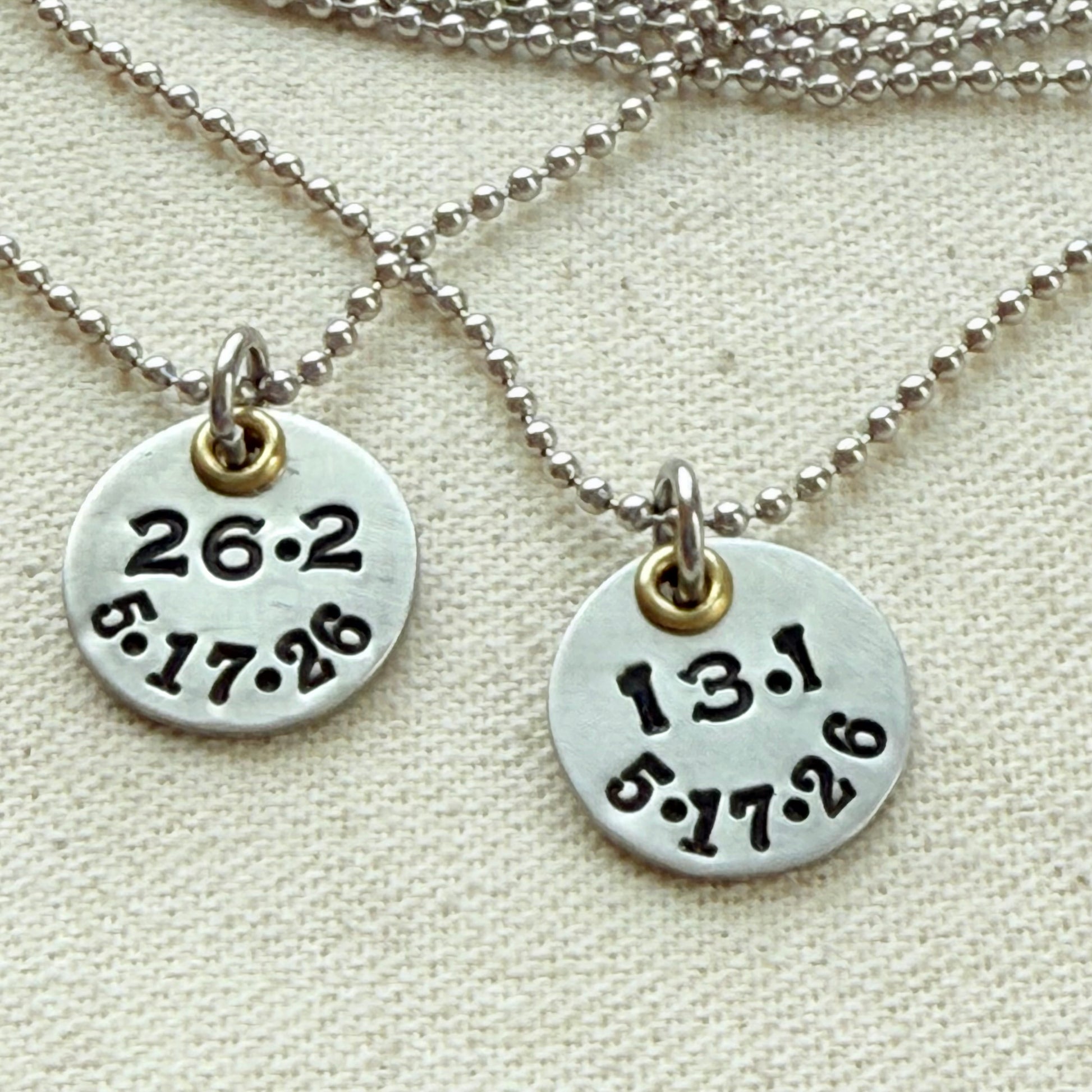 Personalized Marathon or Half Marathon Necklace - Mixed Metal Hand stamped - silver and gold pendant - drake designs jewelry