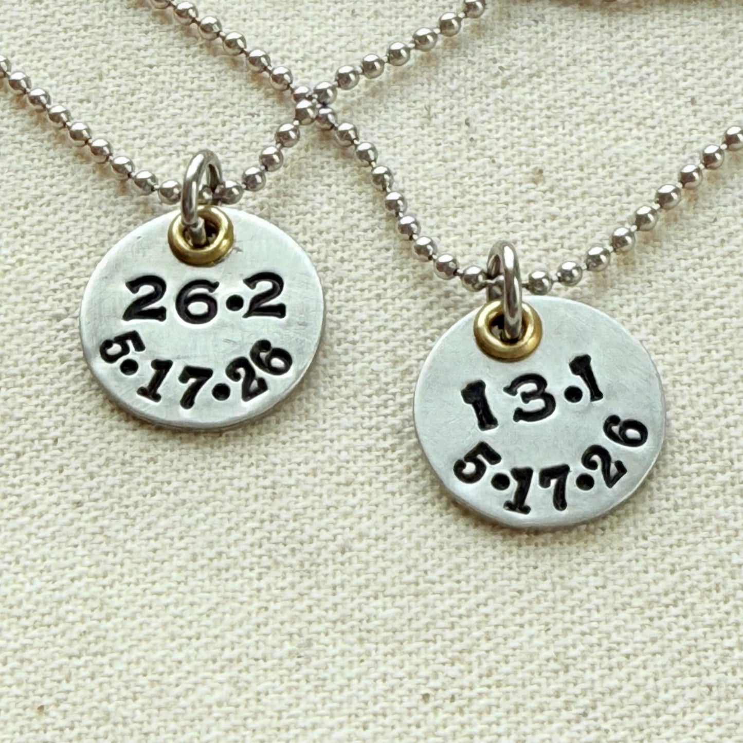 Personalized Marathon or Half Marathon Necklace - Mixed Metal Hand stamped - silver and gold pendant - drake designs jewelry