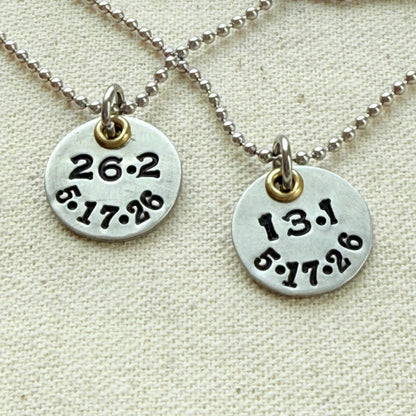 Personalized Marathon or Half Marathon Necklace - Mixed Metal Hand stamped - silver and gold pendant - drake designs jewelry