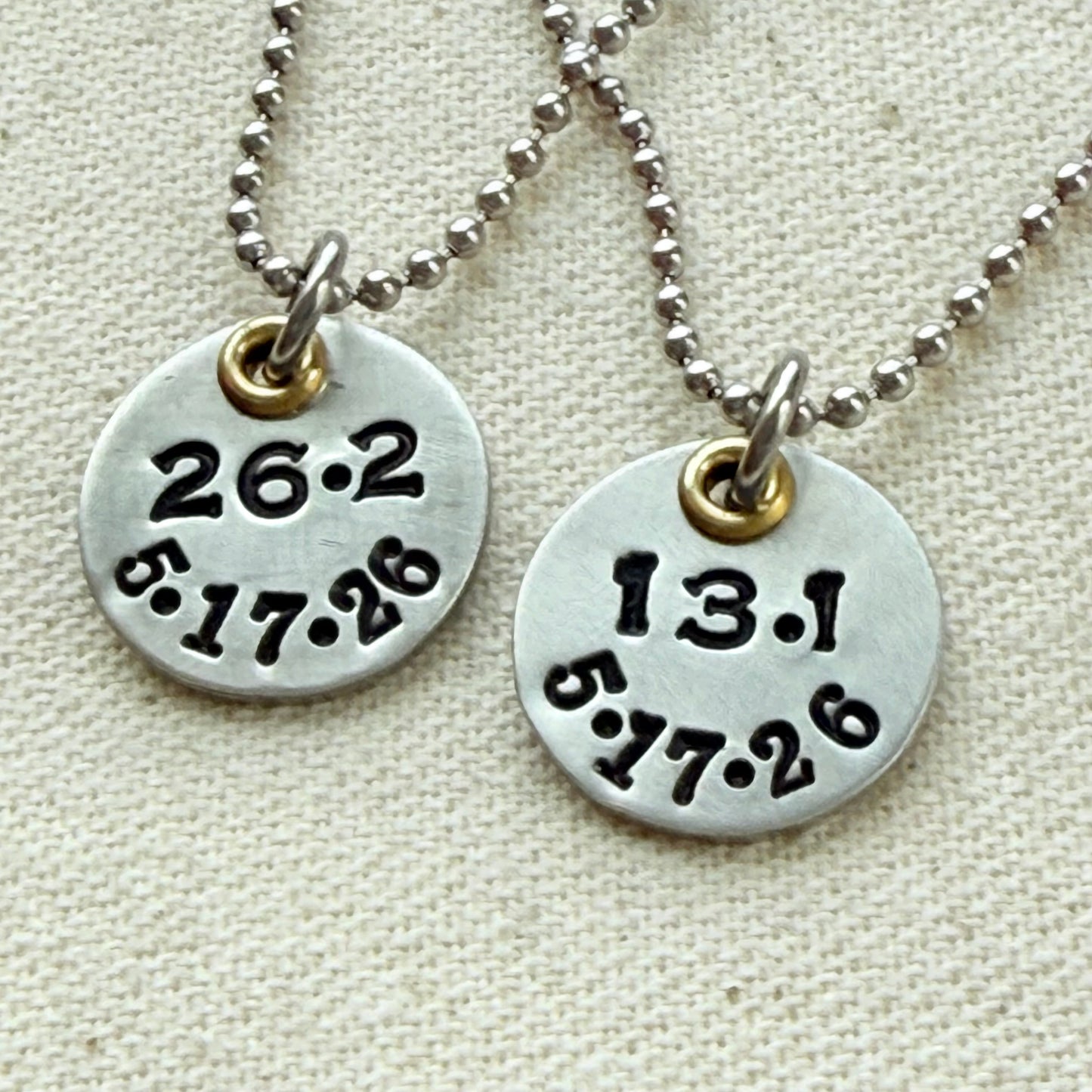 Personalized Marathon or Half Marathon Necklace - Mixed Metal Hand stamped - silver and gold pendant - drake designs jewelry