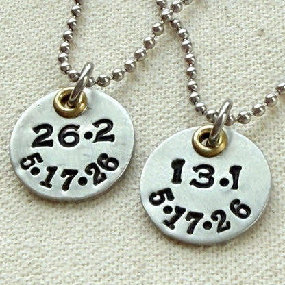 Personalized Marathon Necklace with Race Distance &amp; Date | 26.2 | 13.1 | 5K | 10K - mixed metal - drake designs jewelry