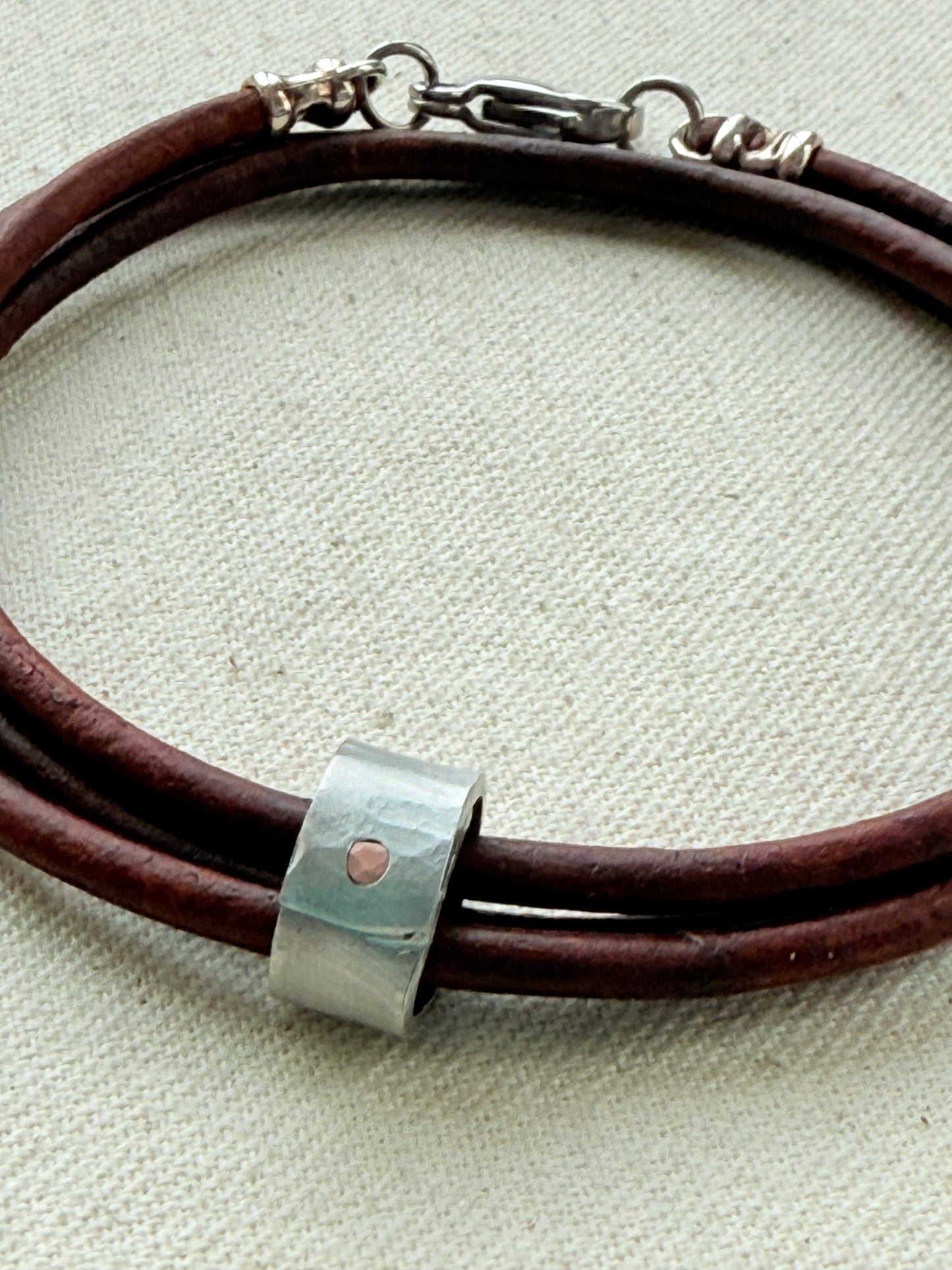 Triple wrapped Leather bracelet with a personalized marathon charm -for men or women - drake designs jewelry