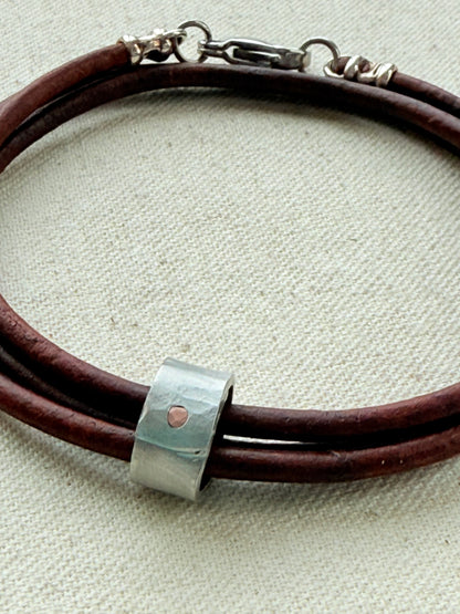 Triple wrapped Leather bracelet with a personalized marathon charm -for men or women - drake designs jewelry