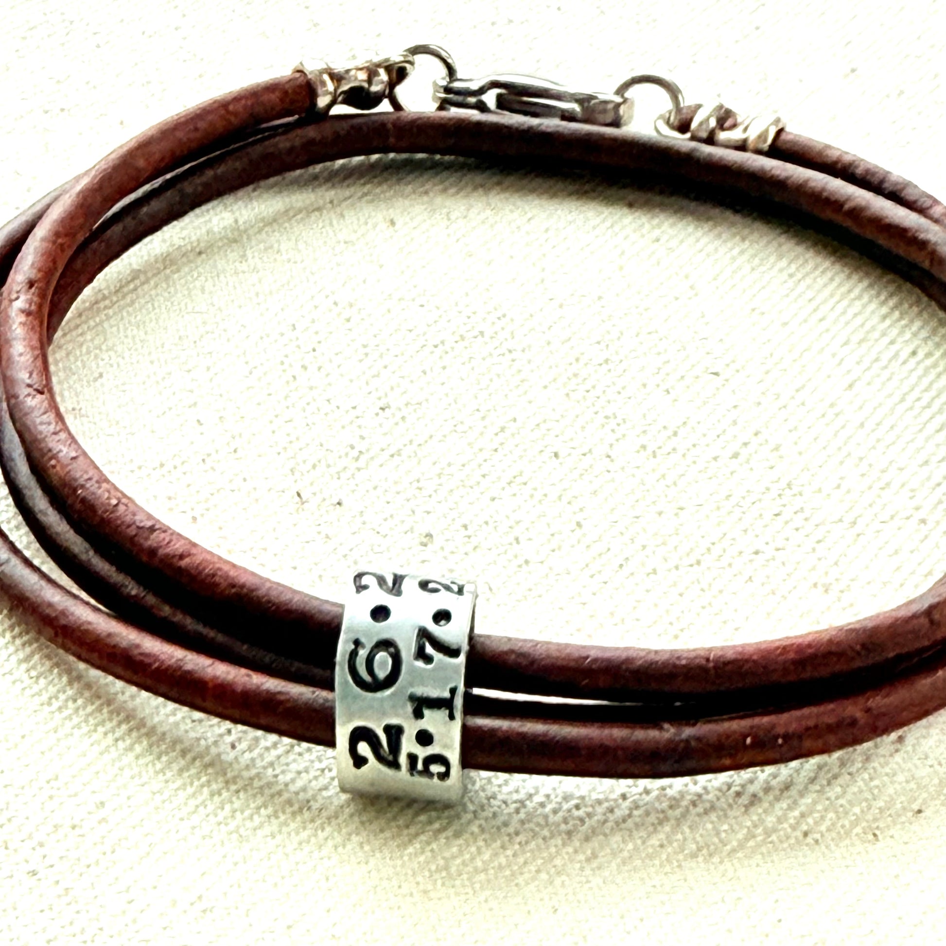 Leather bracelet with a personalized marathon charm - for men or women - drake designs jewelry