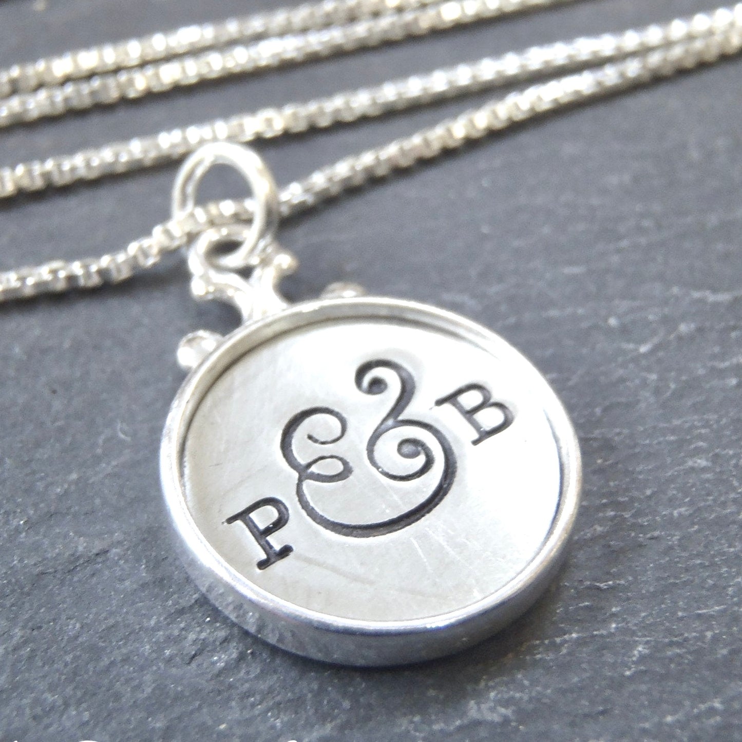 Family Necklace for Mom Personalized with Initials. Sterling Silver Rimmed Edge Pendant