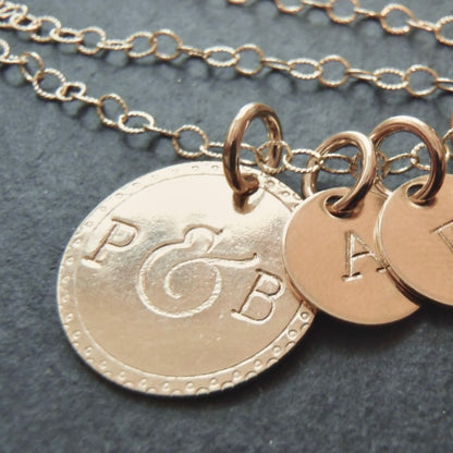 Family necklace gold filled personalized initial necklace