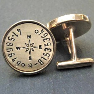 Personalized Cufflinks golden bronze with latitude longitude coordinates - Drake Designs Jewelry