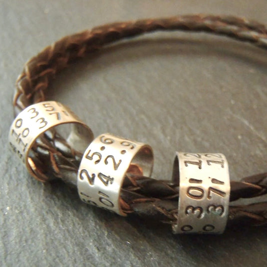 Latitude and Longitude Leather Bracelet for Men or Women Personalized with Custom Coordinates