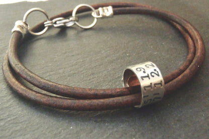 Personalized Coordinates women's or men's leather bracelet