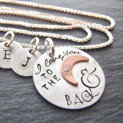 Sterling Silver I Love You to the Moon and Back Necklace with Copper Moon