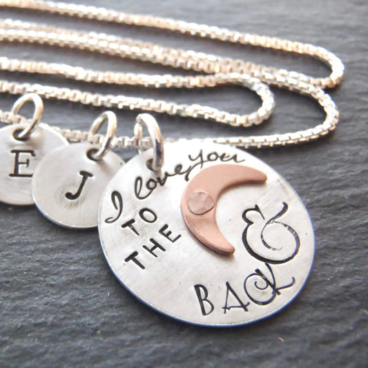 Sterling Silver I Love You to the Moon and Back Necklace with Copper Moon