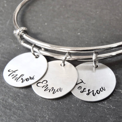 Personalized adjustable mom bangle bracelet - Drake Designs Jewelry