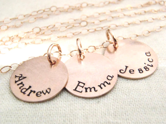 Rose Gold Mom Necklace with Kid's Names 14k Gold Fill