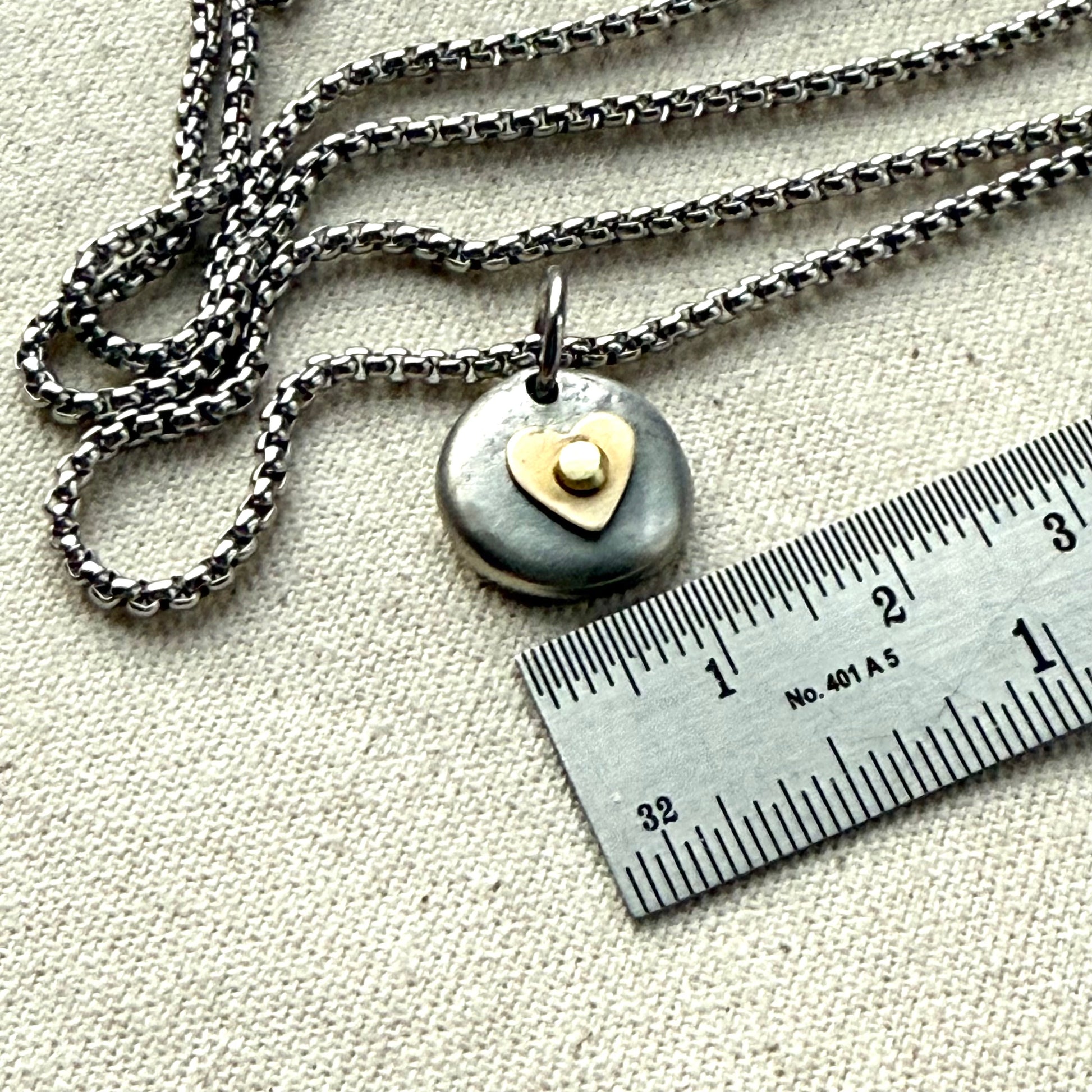 Tiny Heart Pebble Necklace - Healing Heart - Silver Pebble with Gold brass Heart Pendant - drake designs jewelry