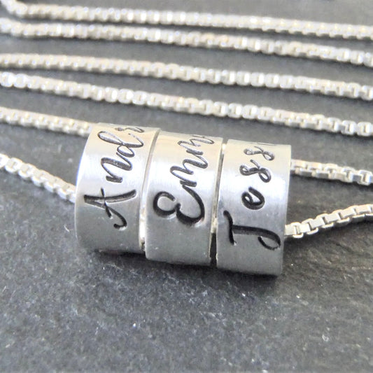 Sterling Silver Mothers Necklace with Kids Name Charms