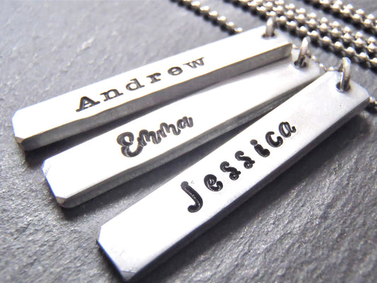 Thick Pewter Personalized Bar Necklace with Name in Your Choice of Font