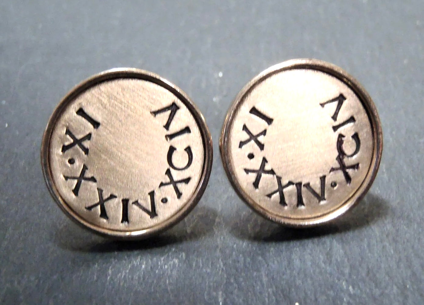 Eighth anniversary gift for men personalized cufflinks with date in Roman Numerals - Drake Designs Jewelry