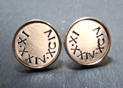 Eighth anniversary gift for men personalized cufflinks with date in Roman Numerals - Drake Designs Jewelry
