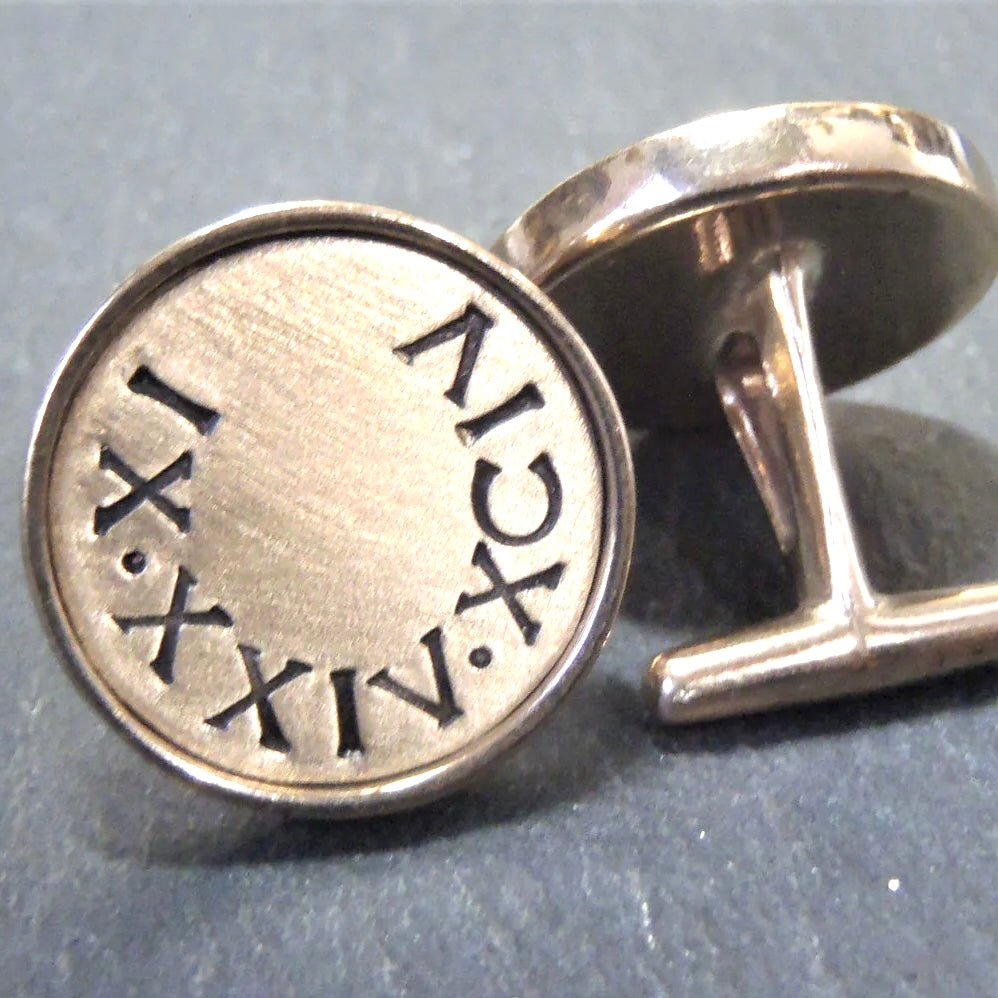 Eighth anniversary gift for men personalized cufflinks with date in Roman Numerals - Drake Designs Jewelry