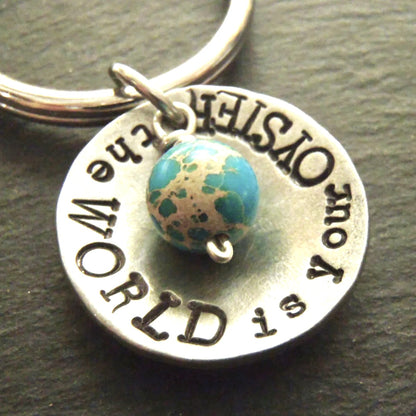the world is your oyster graduation gift keychain inspirational personalized key chain personalized