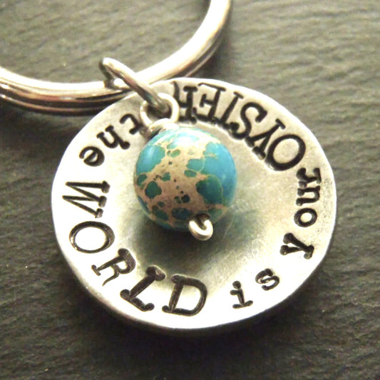 the world is your oyster graduation gift keychain inspirational personalized key chain personalized